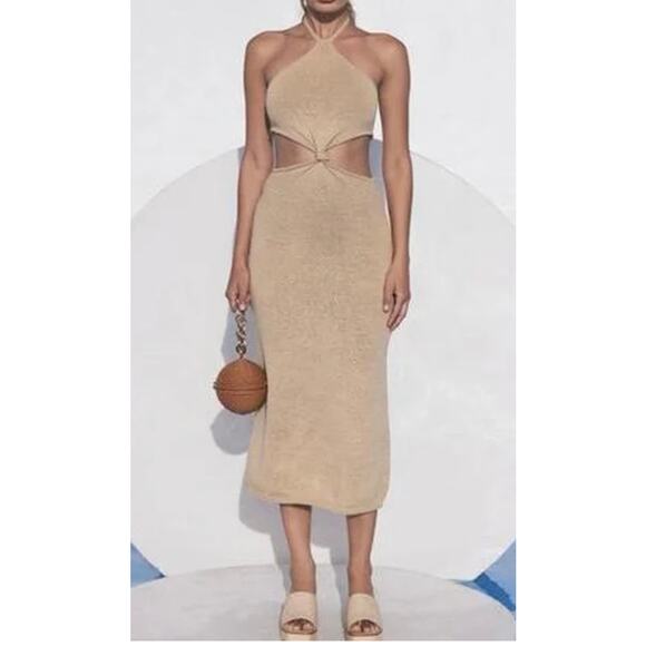 cult gaia Dresses & Skirts - Cult Gaia Halterneck Cutout Tan Midi Length Dress Size: M